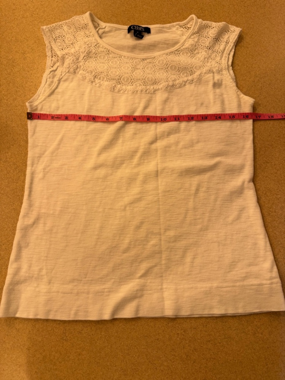 Chaps White Crochet Yoke Sleeveless Tank